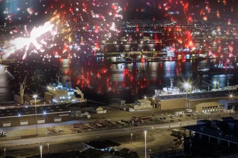 Composite image of colourful fireworks exploding on black background Stock Photos