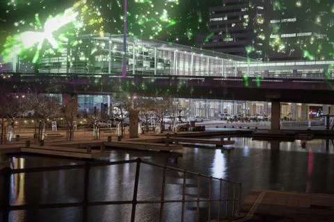 Composite image of colourful fireworks exploding on black background Stock Photos