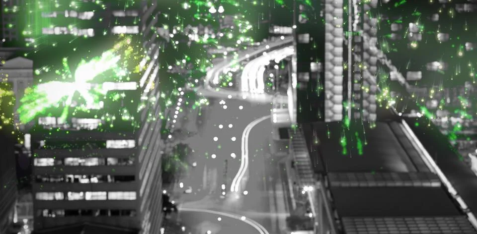 Composite image of colourful fireworks exploding on black background 写真素材