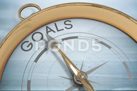 Composite image of compass pointing to goals Stock-Illustration