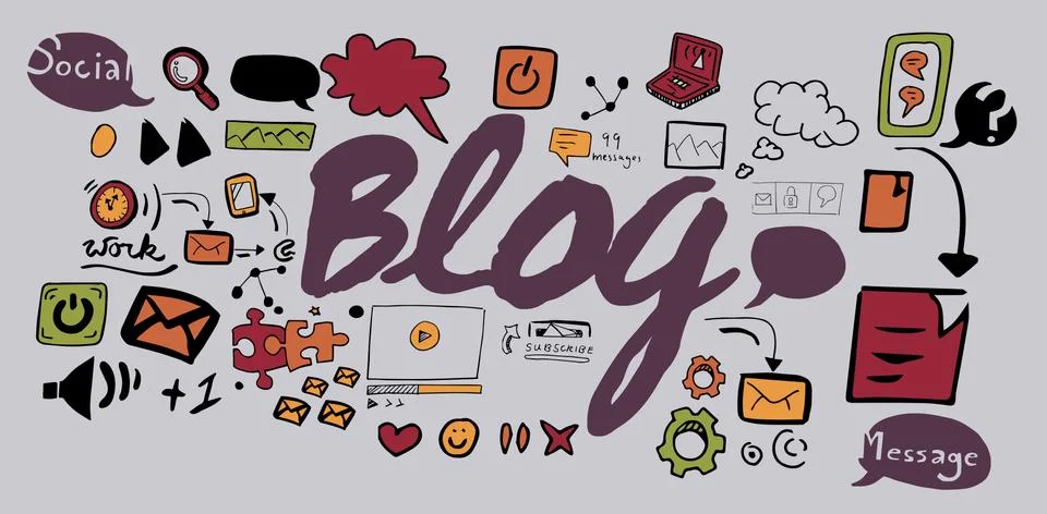 Composite image of composite image of blog text surrounded with computer icons イラスト素材