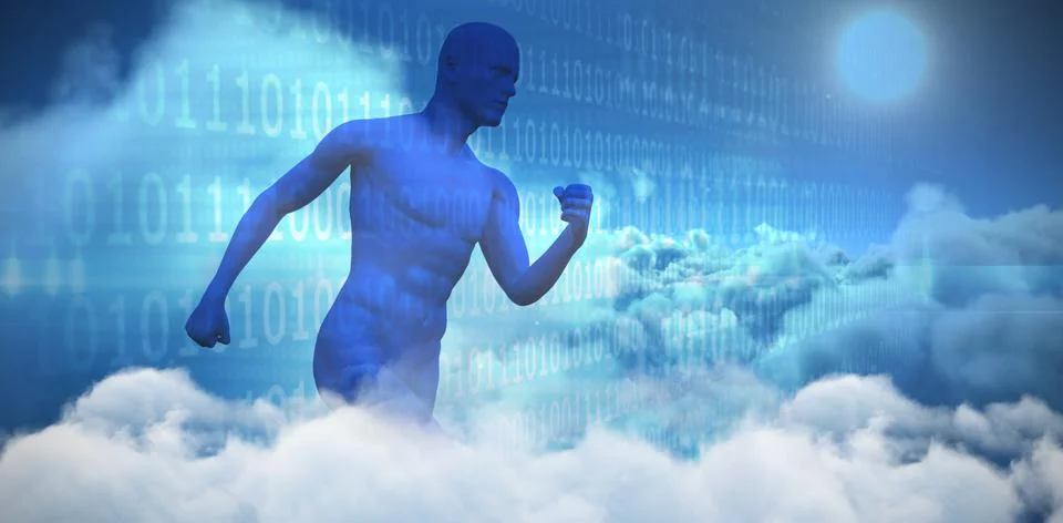 Composite image of composite image of blue character running Stock Photos