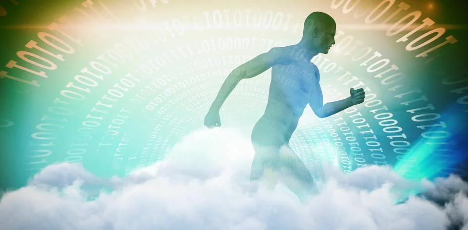 Composite image of composite image of blue character running Stock Photos