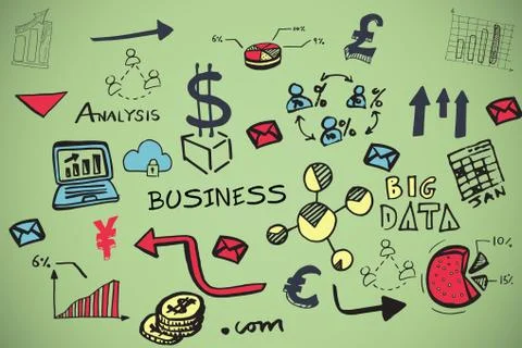 Composite image of composite image of business icons against white background Stock Illustration