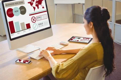 Composite image of composite image of business presentation with charts and text Stock Photos