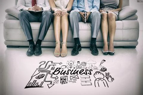 Composite image of composite image of business text amidst icons Foto stock