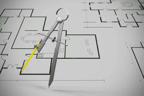 Composite image of composite image of drawing compass with pencil Illustrazione stock