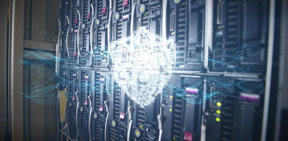 Composite image of composite image of glowing shield and connecting lines Stock Illustration