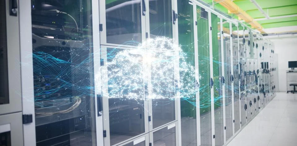 Composite image of composite image of glowing cloud and connecting lines Stock Illustration