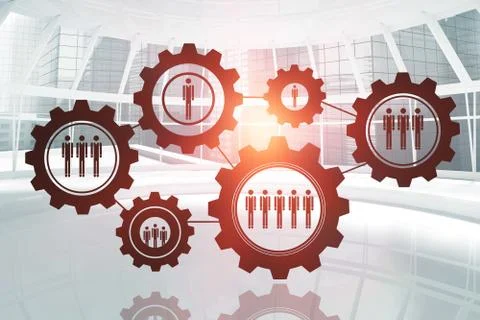 Composite image of composite image of human representations in gears Foto stock