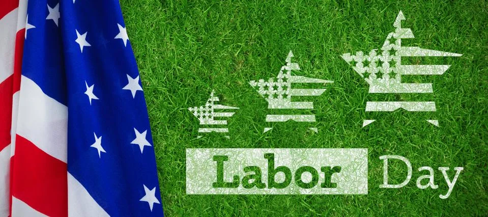 Composite image of composite image of labor day text with star shapes american Illustrazione stock