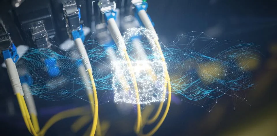 Composite image of composite image of padlock and connecting lines 스톡 일러스트