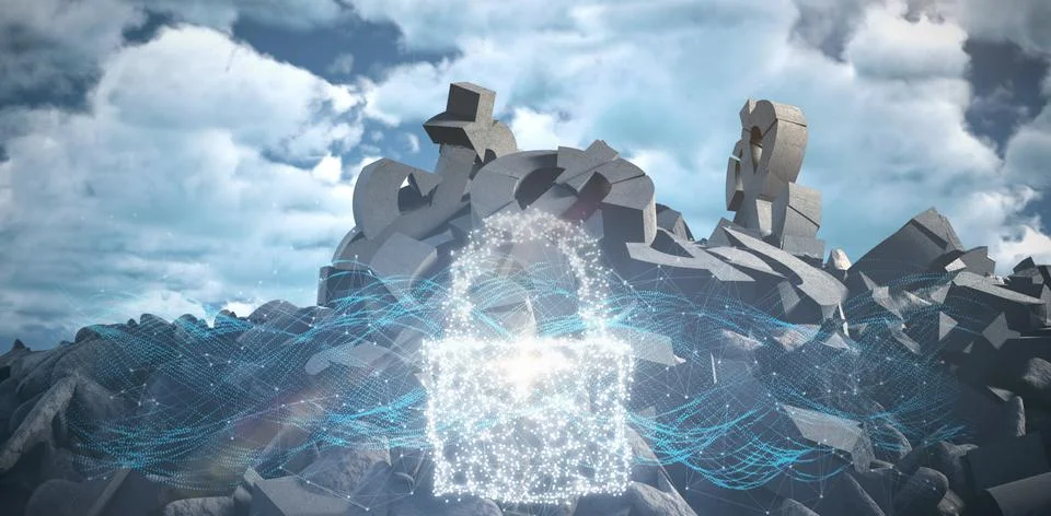 Composite image of composite image of padlock and connecting lines イラスト素材