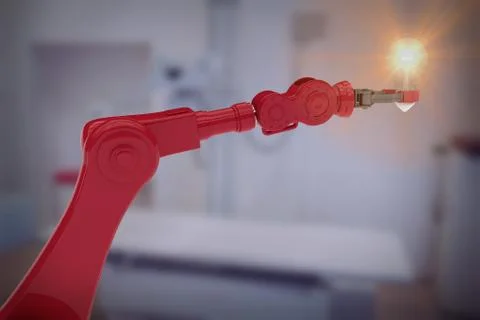 Composite image of composite image of red robotic arm holding light bulb 3d Stock Illustration