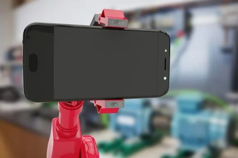 Composite image of composite image of red robot showing smart phone 3d Stock Illustration