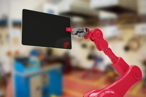 Composite image of composite image of red robot and digital tablet 3d Illustrazione stock
