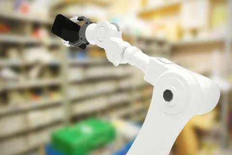 Composite image of composite image of robot with mobile phone 3d Stock Illustration