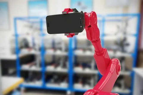 Composite image of composite image of robot showing mobile phone 3d Illustrazione stock