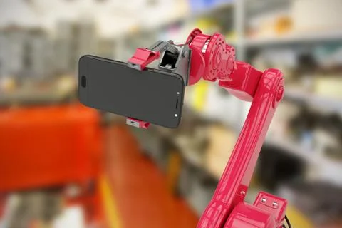 Composite image of composite image of robot holding smart phone 3d Stock Illustration