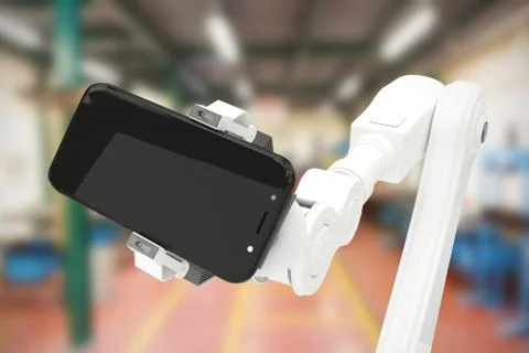 Composite image of composite image of robot holding digital tablet 3d Illustrazione stock