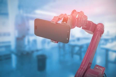 Composite image of composite image of robot holding smart phone 3d Stock Illustration