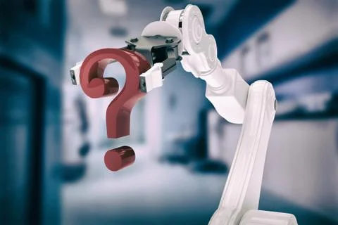 Composite image of composite image of robotic arm holding question mark 3d Stock Illustration