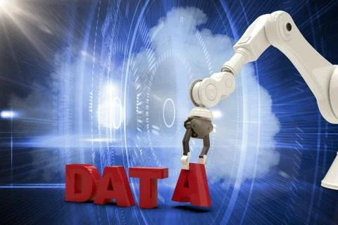Composite image of composite image of robotic arm arranging data text 3d Illustrazione stock