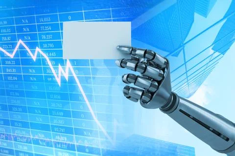 Composite image of composite image of robotic arm holding white placard 3d Ilustración de archivo