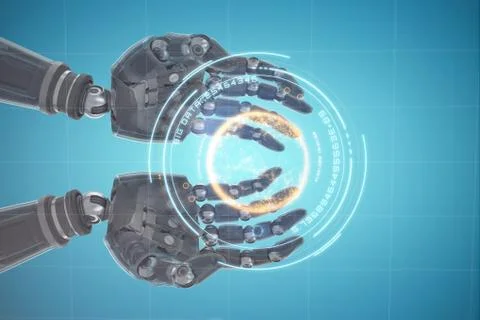 Composite image of composite image of robotic hands against white background 3d Stock Illustration