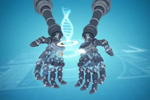 Composite image of composite image of robotic hands against white background 3d Stock Illustration