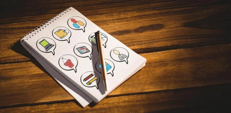 Composite image of composite image of various computer icons in speech bubbles Stock Illustration