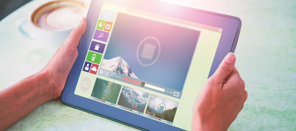 Composite image of composite image of various video and computer icons Foto stock