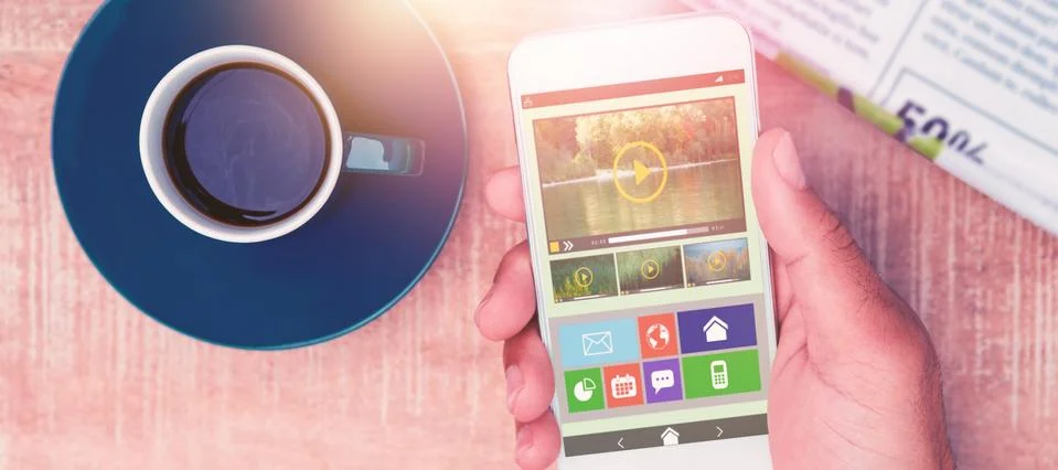 Composite image of composite image of video player with various icons Stock Photos