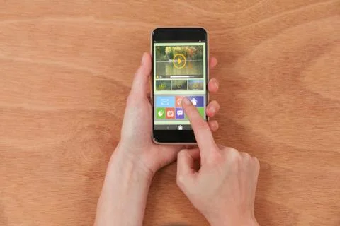 Composite image of composite image of video player with various icons Stock Photos