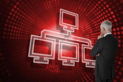Composite image of computer connection and businessman looking 스톡 일러스트