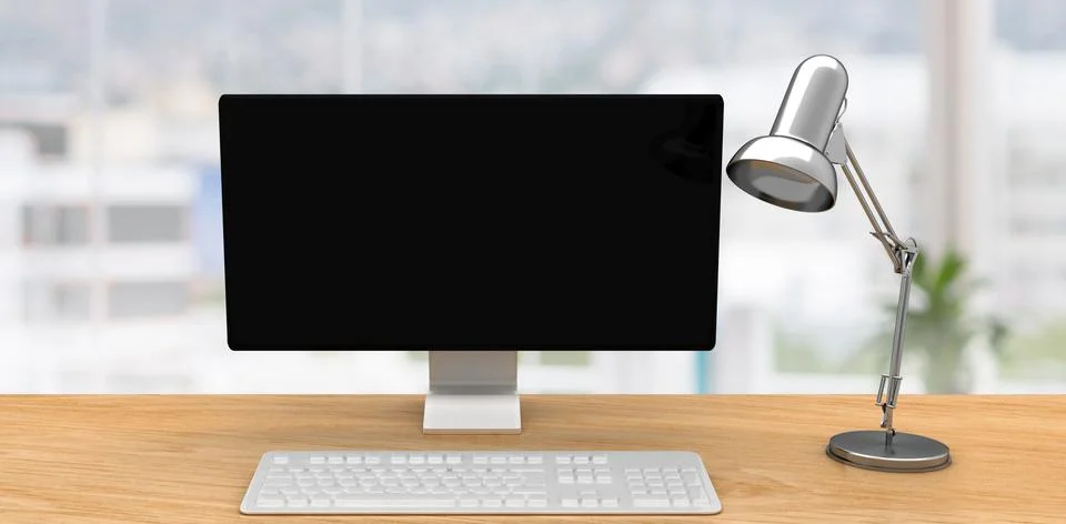 Composite image of computer on a desk Illustrazione stock
