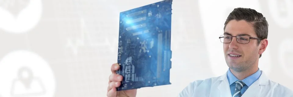 Composite image of computer engineer holding motherboard 스톡 사진