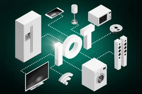 Composite image of computer generated image of text and appliances icons 3d Illustrazione stock