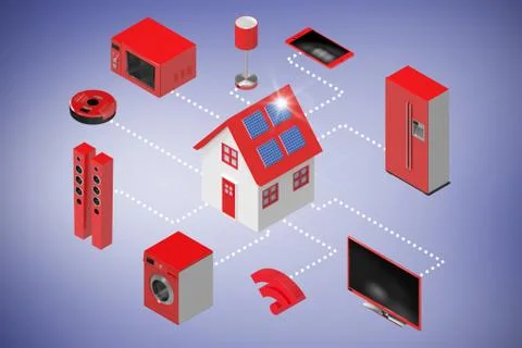 Composite image of computer generated image of home icon and appliances 3d Illustrazione stock