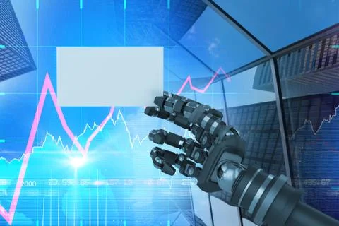 Composite image of computer generated image of robotic arm holding white placard Stock Illustration