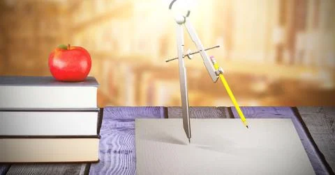 Composite image of computer generated image of drawing compass with pencil 스톡 일러스트