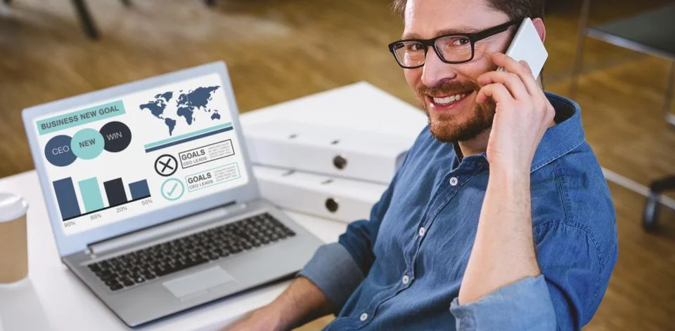 Composite image of computer generated image of business presentation with charts Stock Photos