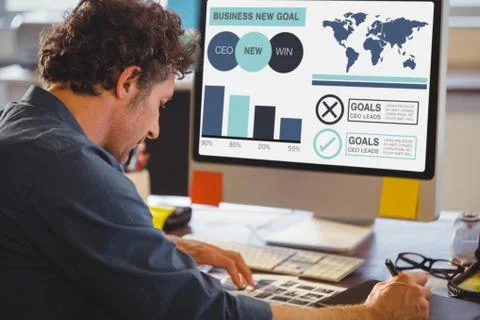 Composite image of computer generated image of business presentation with charts Stock Photos