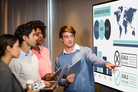 Composite image of computer generated image of business presentation with charts Stock Photos