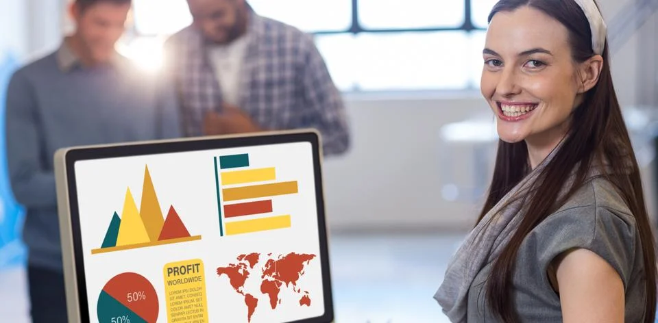 Composite image of computer generated image of business presentation Stock Photos