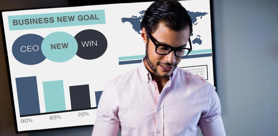 Composite image of computer generated image of business presentation with charts Stock Photos