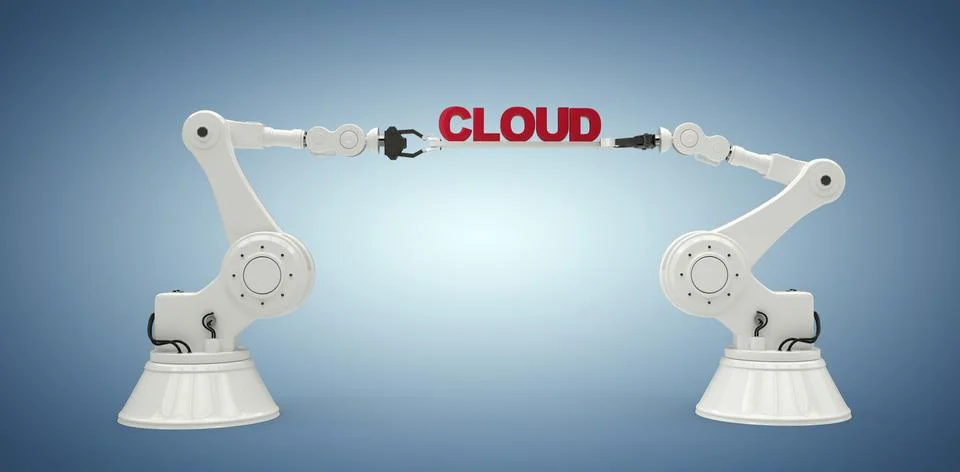 Composite image of computer generated image of mechanical robotic hands holding Stock Photos