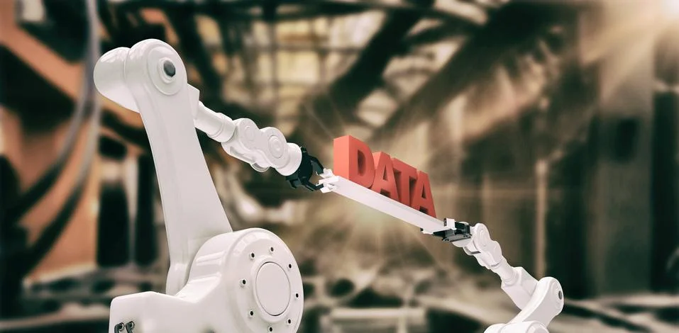 Composite image of computer generated image of metallic robotic hands 写真素材