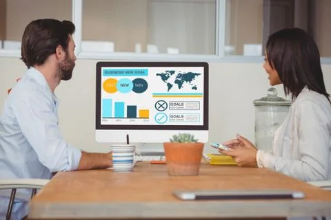 Composite image of computer graphic image of business presentation with charts Foto stock