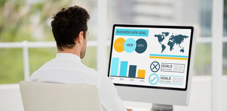 Composite image of computer graphic image of business presentation with charts Stock Photos